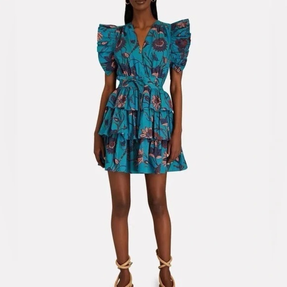 Ulla Johnson Teal Floral Mini Dress